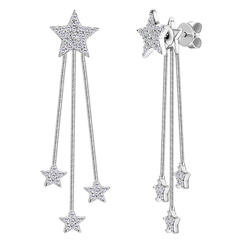 Earrings - Sparkling Five-Pointed Star Tassel Drop Earrings with Moissanite Sterling Silver