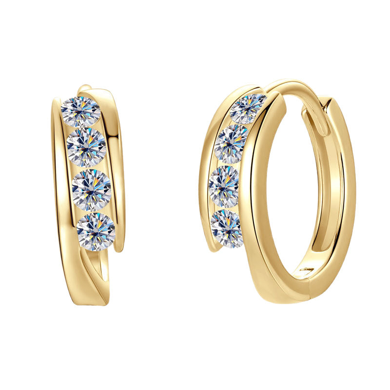 Earrings Sparkling Moissanite Hoop Earrings S925 Sterling Silver with Four Stone Channel Setting
