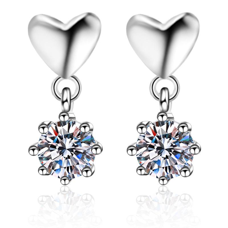 Heart Shaped Moissanite Stud Earrings with Platinum Plating