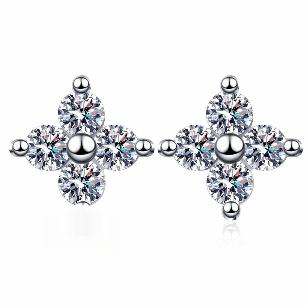 Star Stud Earrings with Moissanite in Platinum-Plated 925 Sterling Silver