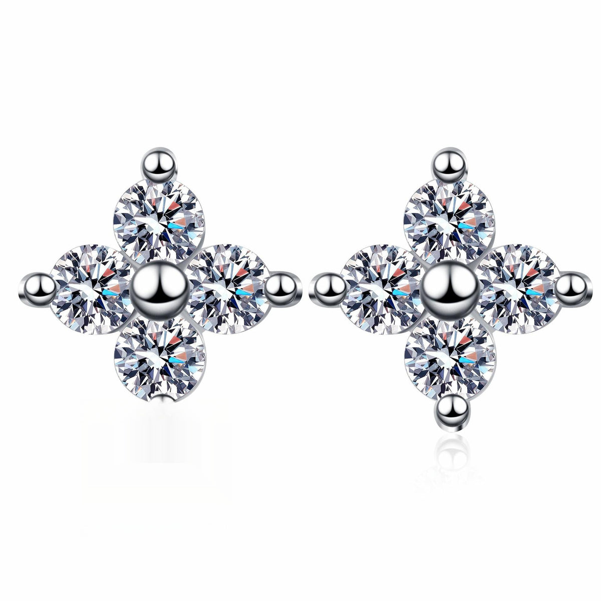 Star Stud Earrings with Moissanite in Platinum-Plated 925 Sterling Silver