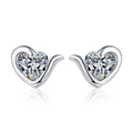 Heart Shaped Stud Earrings with Moissanite Accent in Sterling Silver