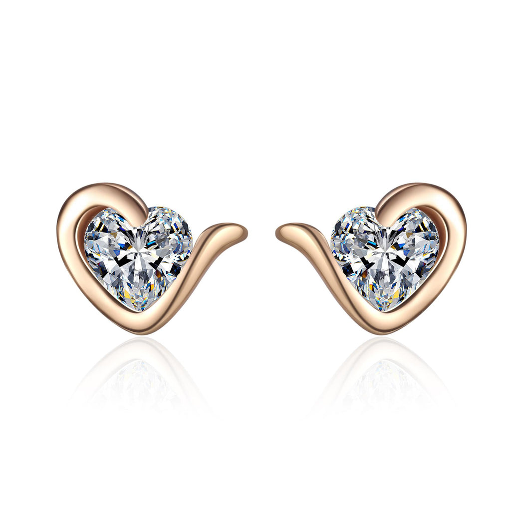 Earrings with Heart-Shaped Moissanite in Champagne Gold on Sterling Silver for Women, Delicate and Versatile Daily Wear