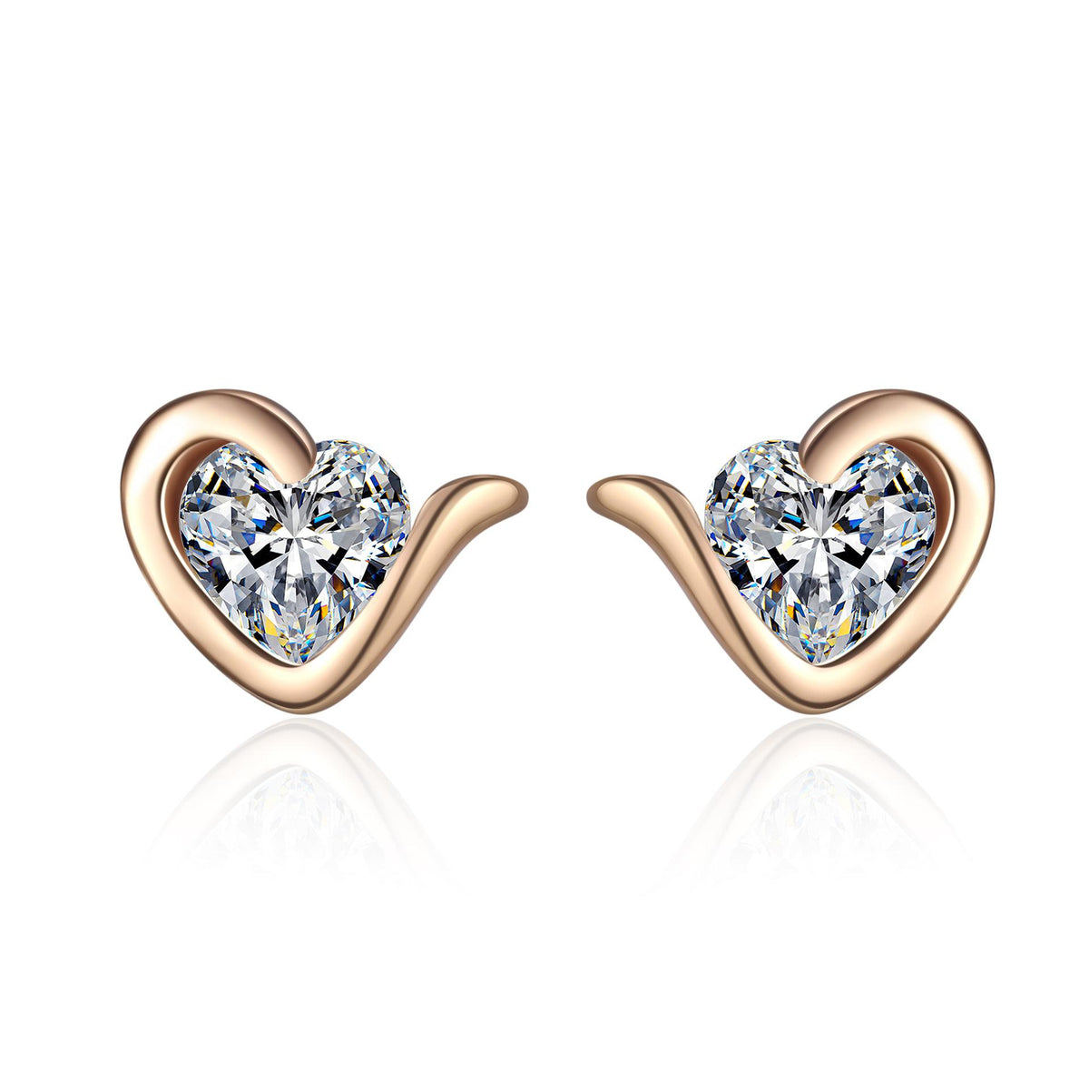 Earrings with Heart-Shaped Moissanite in Champagne Gold on Sterling Silver for Women, Delicate and Versatile Daily Wear