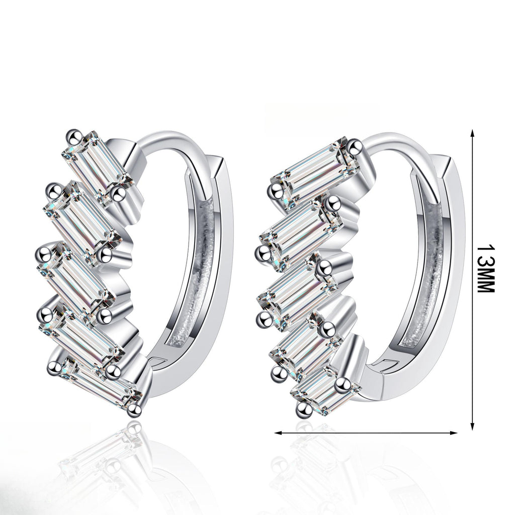Emerald Cut Moissanite Silver Earrings for Women with Geometric Design and Fashionable Style