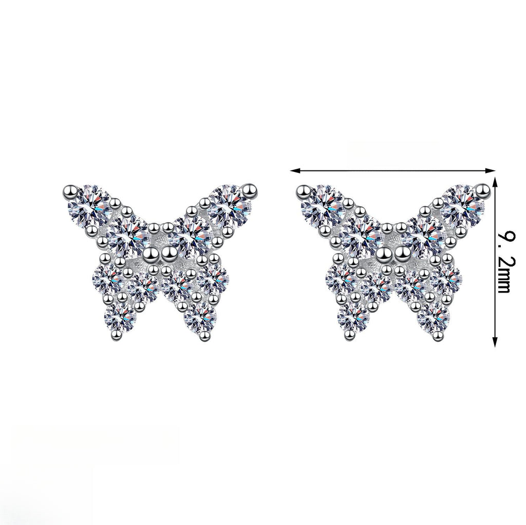 Butterfly Stud Earrings with Moissanite Stones in Sterling Silver for Women