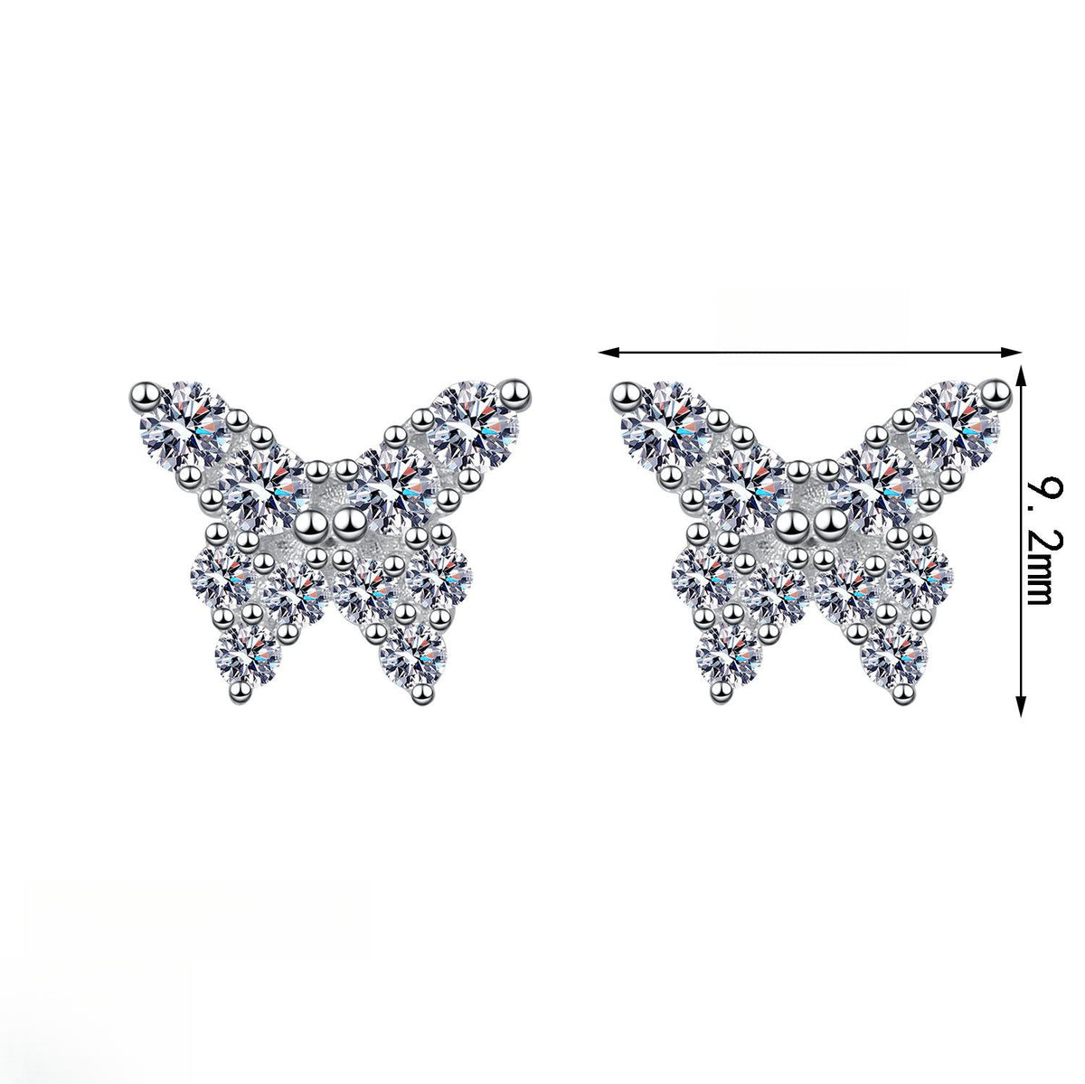 Butterfly Stud Earrings with Moissanite Stones in Sterling Silver for Women