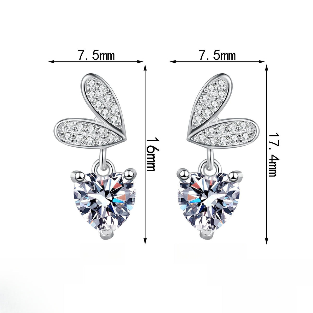 Sweetheart Stud Earrings with Moissanite Accents in Sterling Silver