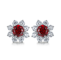 Round-Cut Floral Halo Lab-Grown Gemstone Stud Earrings in 925 Sterling Silver