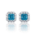 Blue Square-Cut Halo Stud Earrings in 925 Sterling Silver