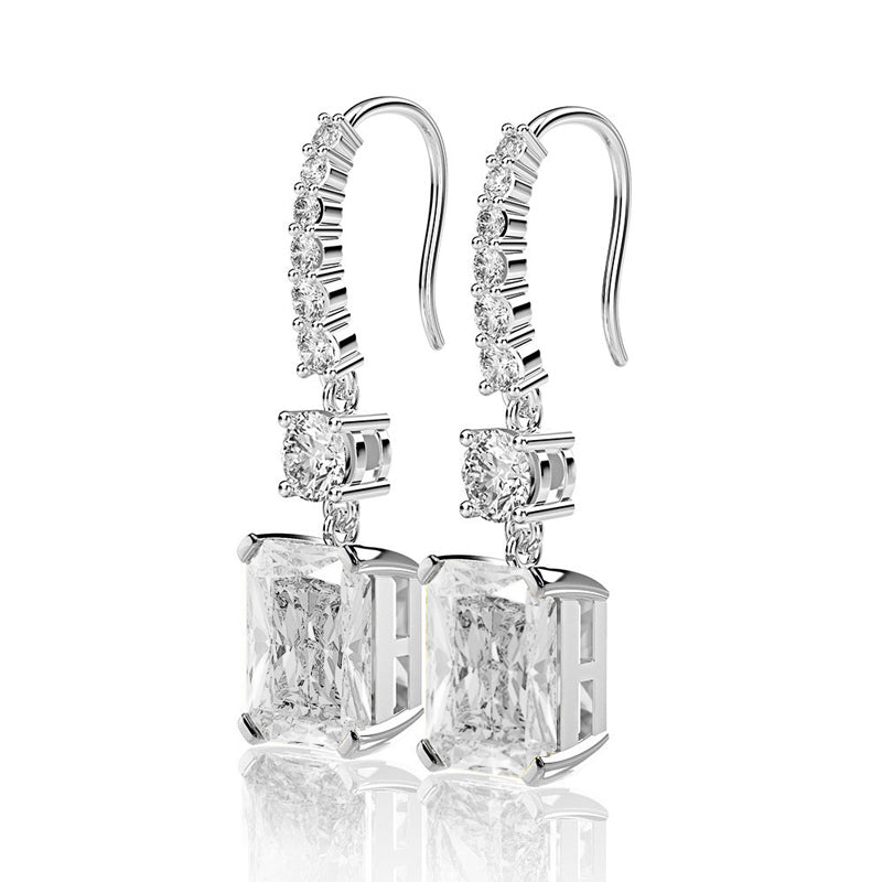 Radiant-Cut Moissanite Pavé Drop Earrings in 925 Sterling Silver