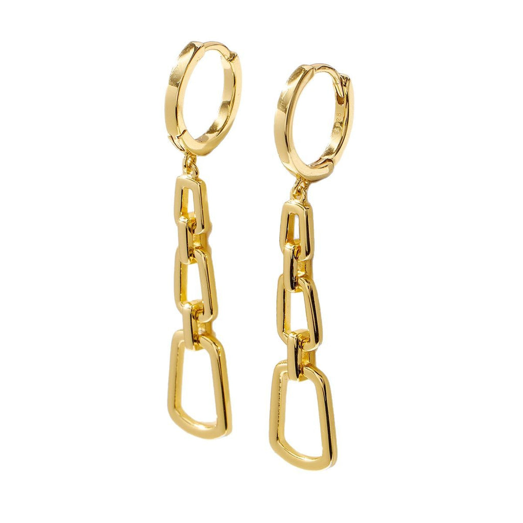 Geometric Link Drop Hoop Earrings in 925 Sterling Silver