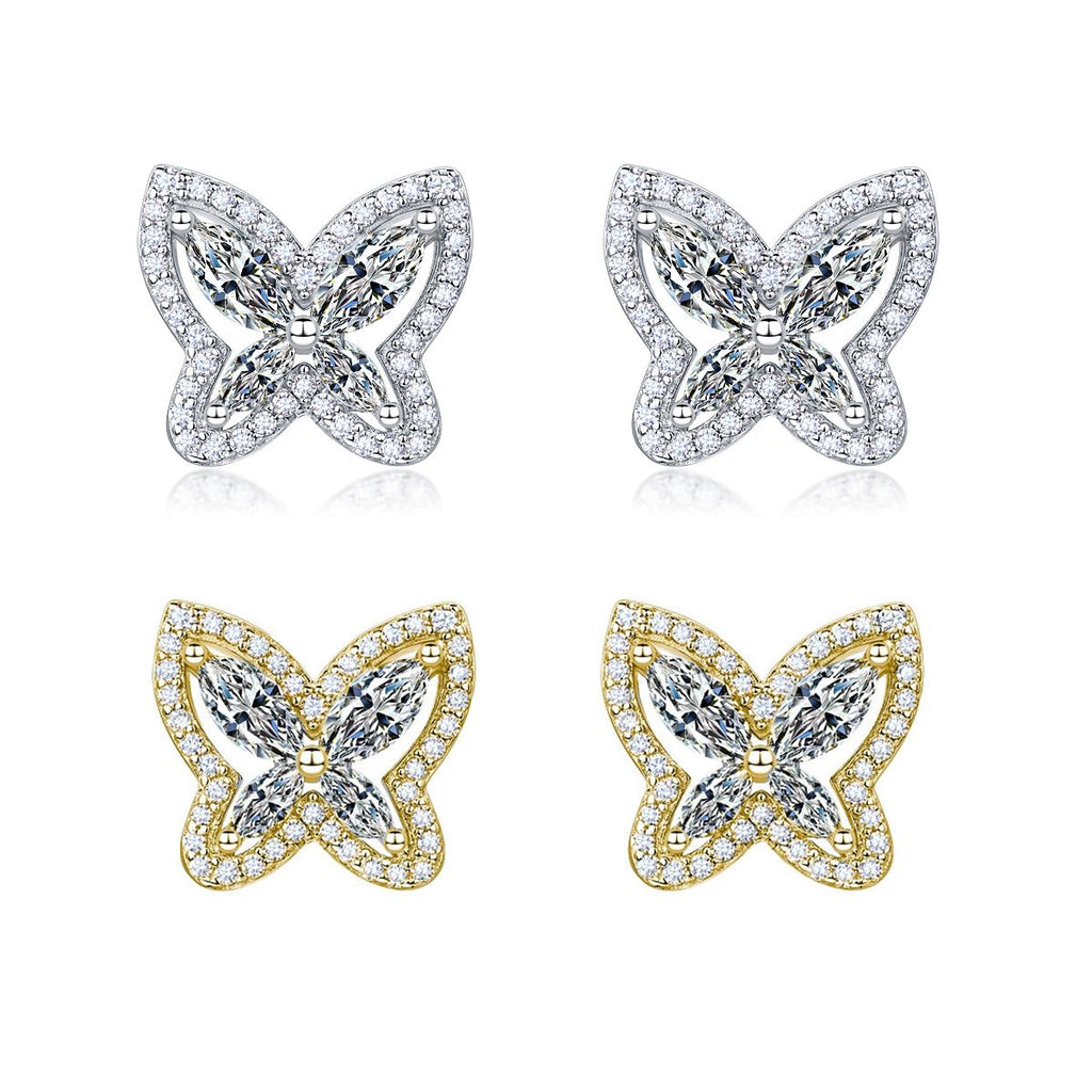 Marquise-Cut Moissanite Butterfly Halo Stud Earrings in 925 Sterling Silver