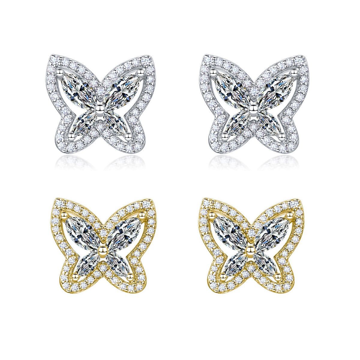 Marquise-Cut Moissanite Butterfly Halo Stud Earrings in 925 Sterling Silver