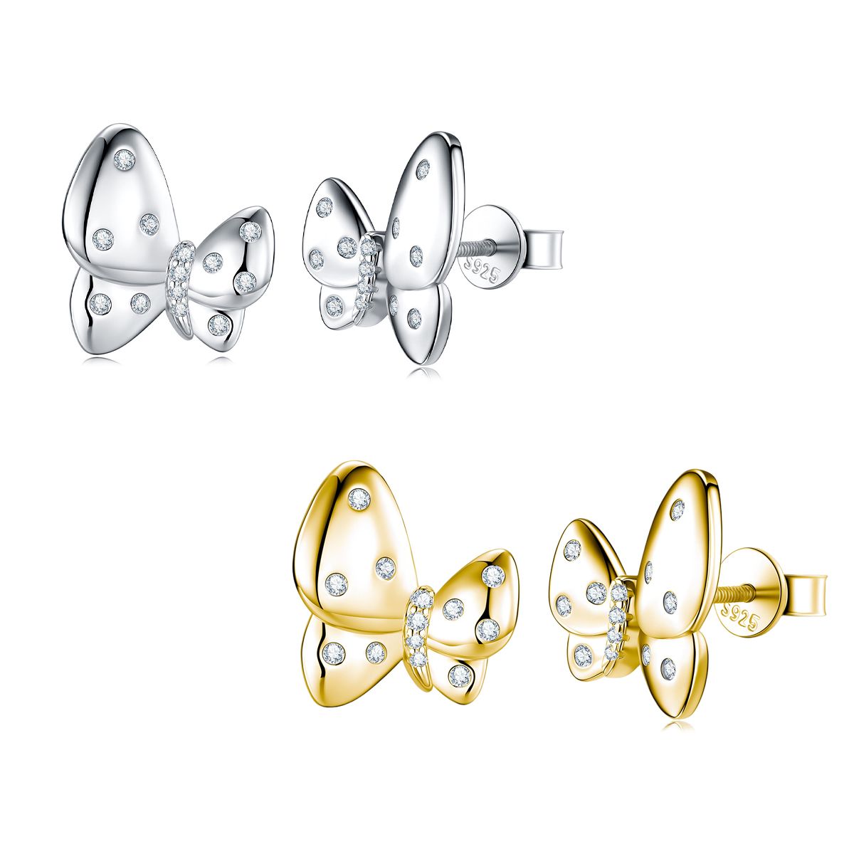Moissanite Butterfly Pavé Stud Earrings in 925 Sterling Silver