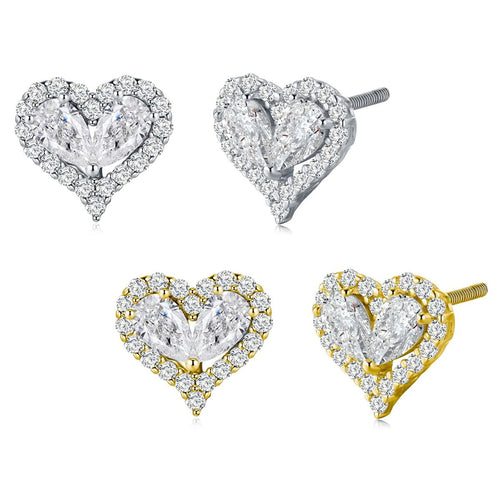 Heart Halo Moissanite Love Knot Stud Earrings in 925 Sterling Silver