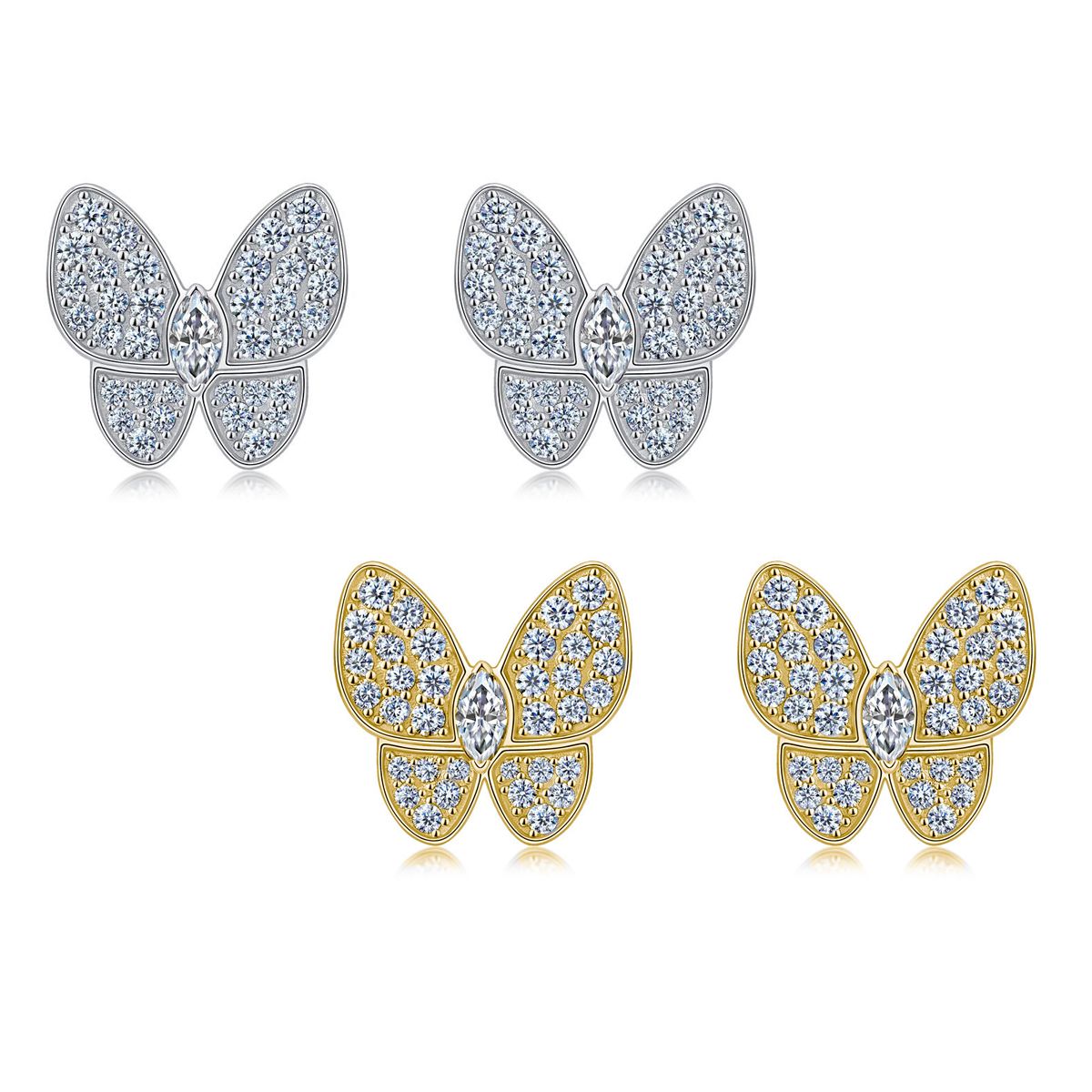 Marquise-Center Moissanite Pave Butterfly Stud Earrings in 925 Sterling Silver