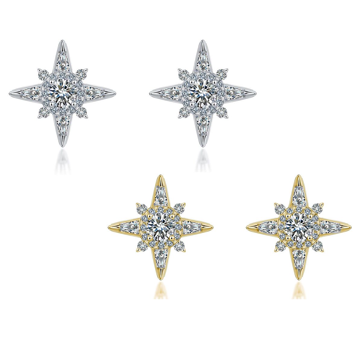Round-Cut Moissanite Starburst Halo Stud Earrings in 925 Sterling Silver