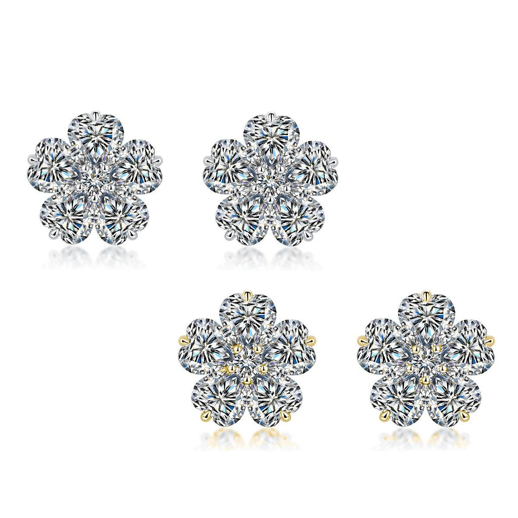 Heart-Cut Moissanite Floral Cluster Stud Earrings in 925 Sterling Silver