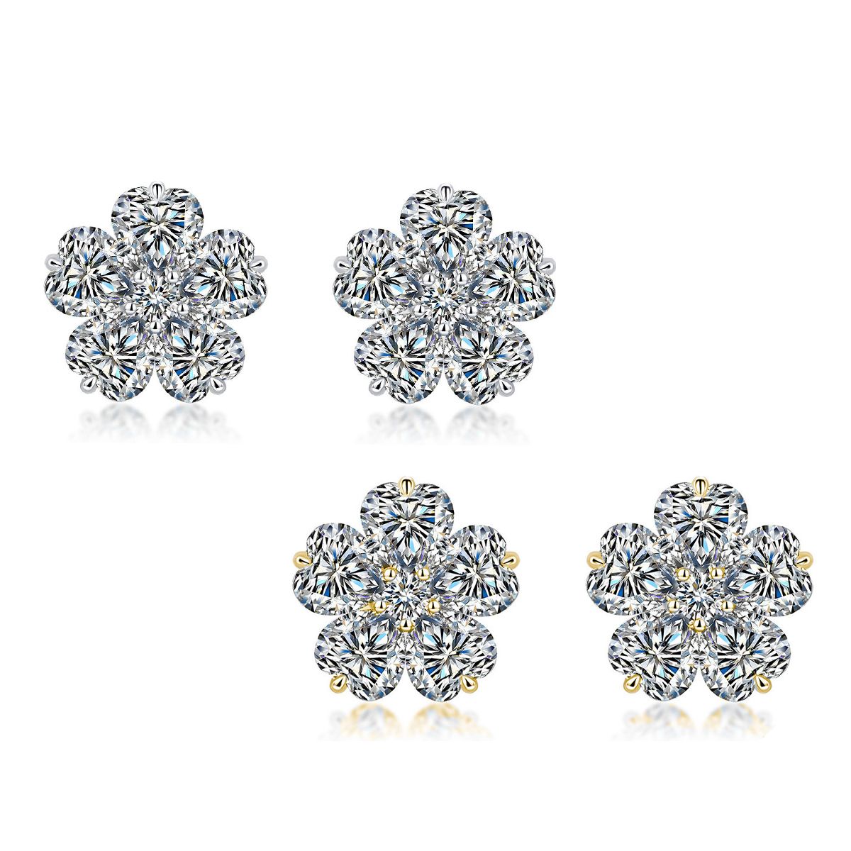 Heart-Cut Moissanite Floral Cluster Stud Earrings in 925 Sterling Silver