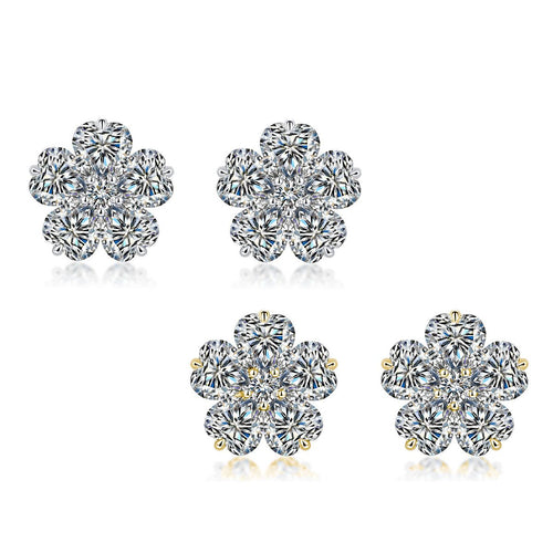 Heart-Cut Moissanite Floral Cluster Stud Earrings in 925 Sterling Silver