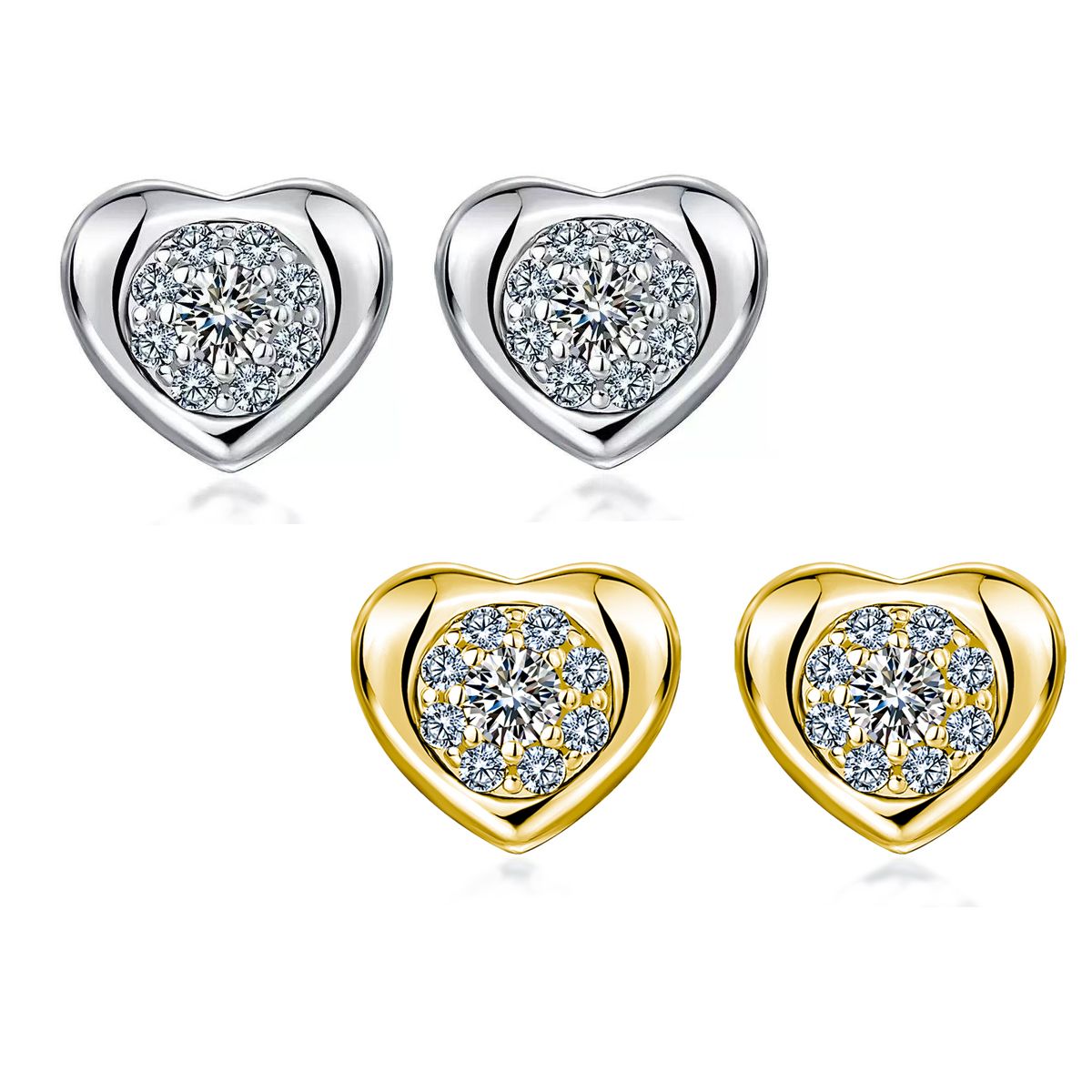 Round Moissanite Heart Cluster Stud Earrings in 925 Sterling Silver