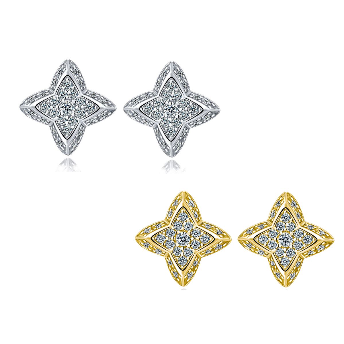Round-Cut Moissanite Four-Leaf Clover Cluster Stud Earrings in 925 Sterling Silver