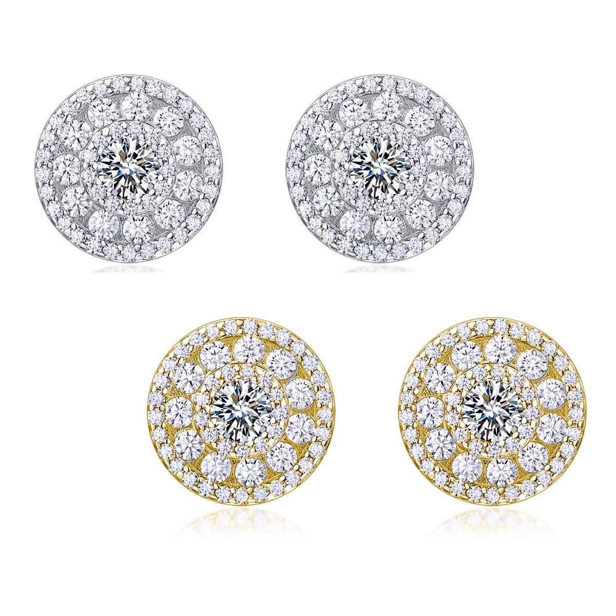 Round-Cut Moissanite Pave Halo Disc Stud Earrings in 925 Sterling Silver