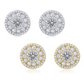 Round-Cut Moissanite Pave Halo Disc Stud Earrings in 925 Sterling Silver