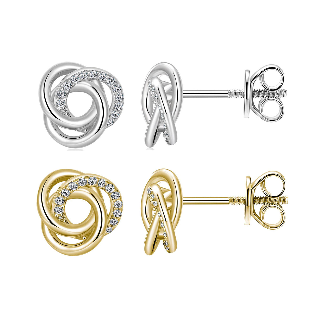 Round Moissanite Twisted Knot Stud Earrings in 925 Sterling Silver