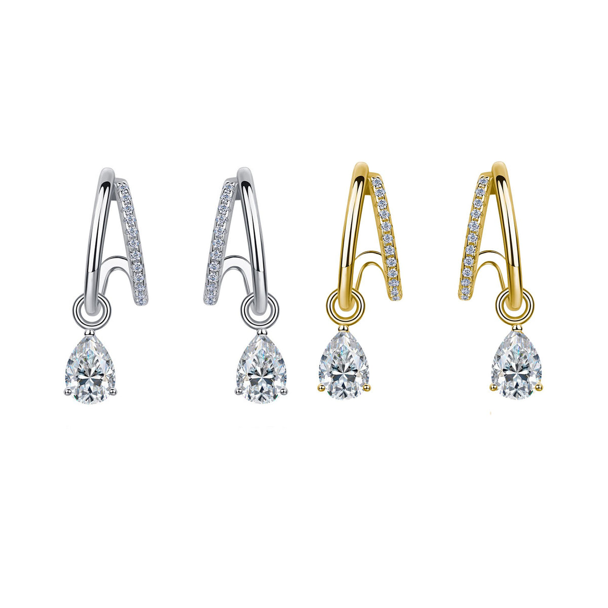 Pear-Cut Moissanite Pavé Hoop Drop Earrings in 925 Sterling Silver