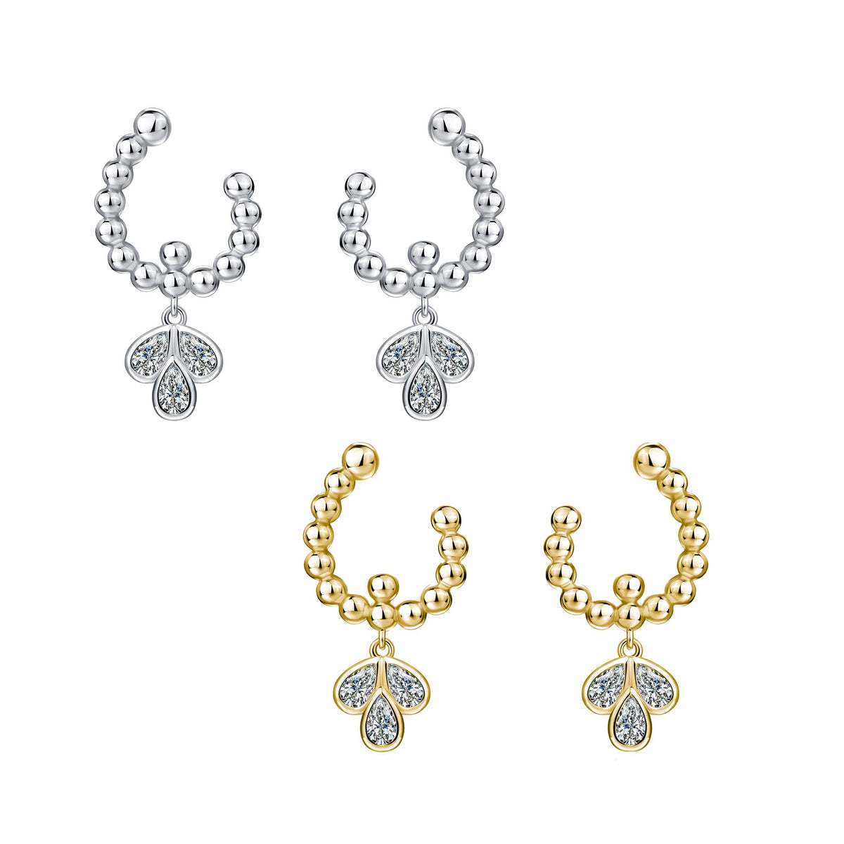 Pear-Cut Moissanite Beaded Hoop Drop Earrings in 925 Sterling Silver
