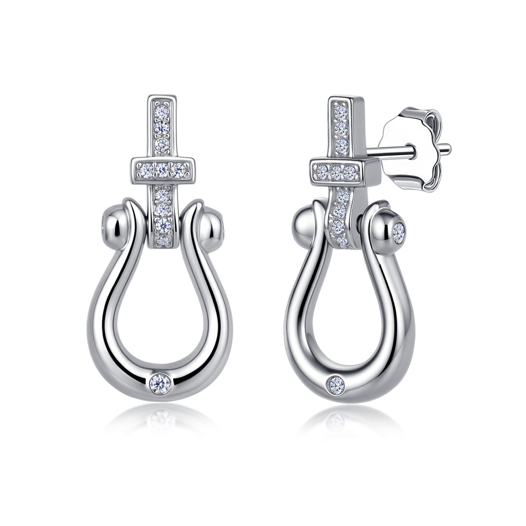 Round-Cut Moissanite Horseshoe Drop Stud Earrings in 925 Sterling Silver
