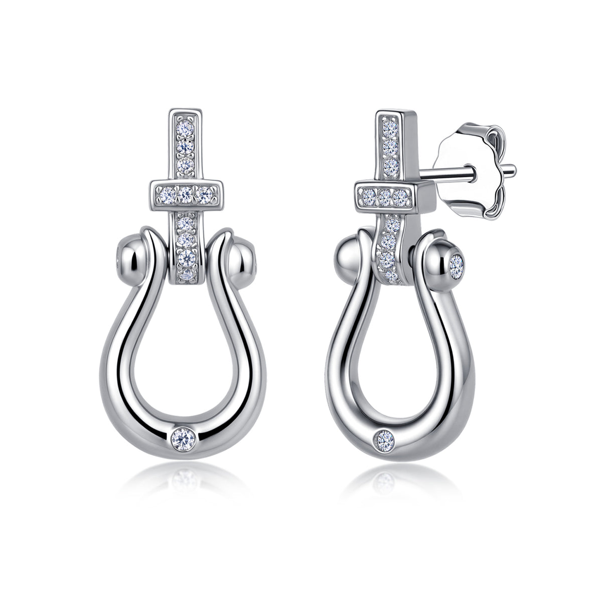 Round-Cut Moissanite Horseshoe Drop Stud Earrings in 925 Sterling Silver