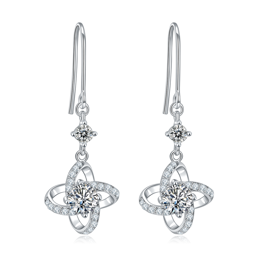 Round-Cut Moissanite Windmill Drop Earrings in 925 Sterling Silver