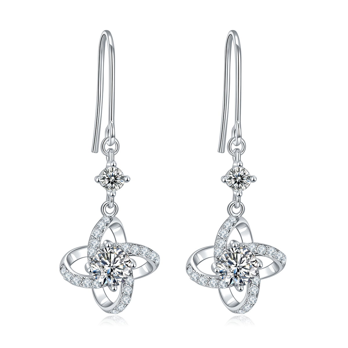 Round-Cut Moissanite Windmill Drop Earrings in 925 Sterling Silver