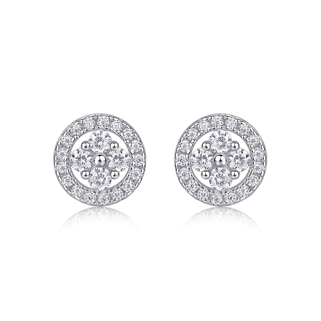 Round-Cut Moissanite Floral Halo Stud Earrings in 925 Sterling Silver