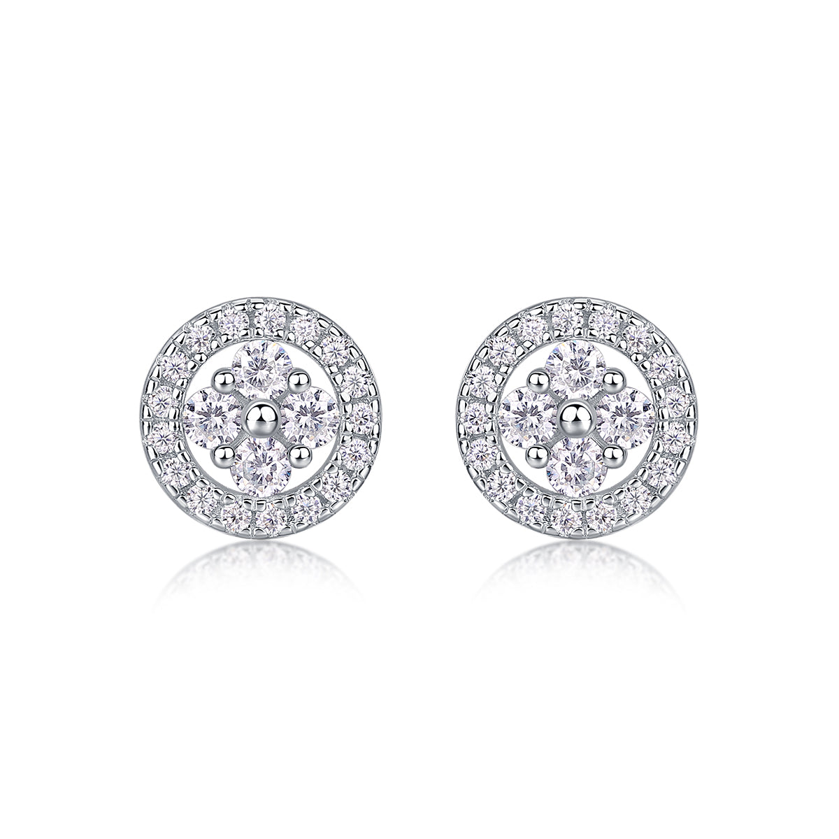 Round-Cut Moissanite Floral Halo Stud Earrings in 925 Sterling Silver