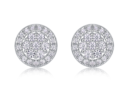 Round Moissanite Cluster Halo Stud Earrings in 925 Sterling Silver