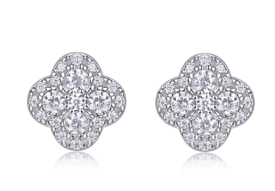 Round-Cut Moissanite Quatrefoil Floral Cluster Stud Earrings in 925 Sterling Silver