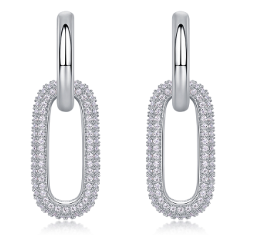 Round-Cut Moissanite Pavé Oval Link Drop Earrings in 925 Sterling Silver