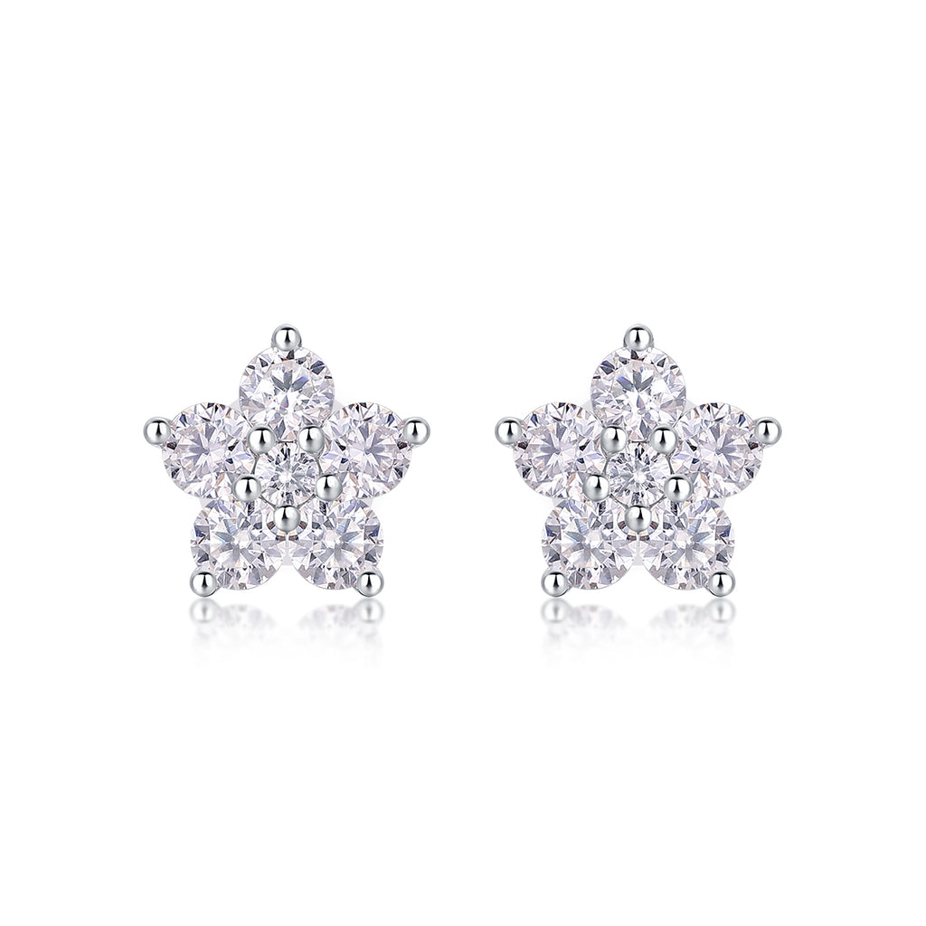 Round Moissanite Floral Cluster Stud Earrings in 925 Sterling Silver