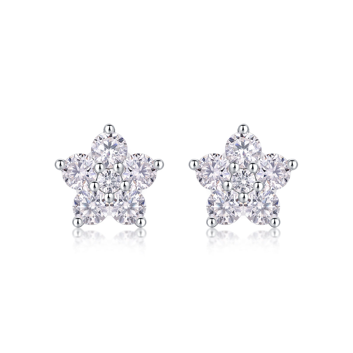 Round Moissanite Floral Cluster Stud Earrings in 925 Sterling Silver