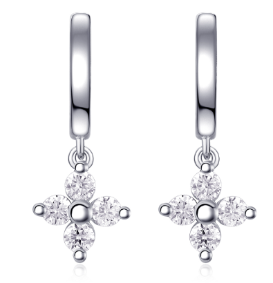 Round-Cut Moissanite Floral Drop Earrings in 925 Sterling Silver