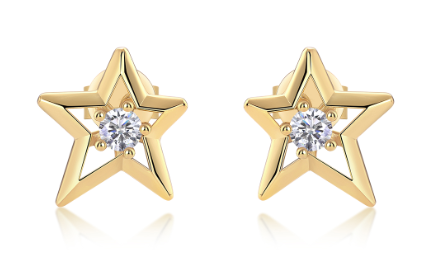 Round-Cut Moissanite Star Stud Earrings in 925 Sterling Silver