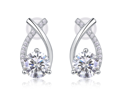 Round-Cut Moissanite Crossover Drop Stud Earrings in 925 Sterling Silver