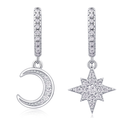 Moissanite Celestial Moon and Star Drop Earrings in 925 Sterling Silver