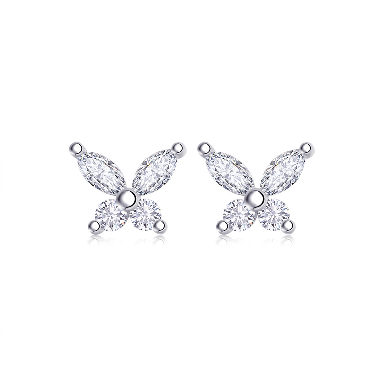 Marquise & Round-Cut Moissanite Butterfly Cluster Stud Earrings in 925 Sterling Silver