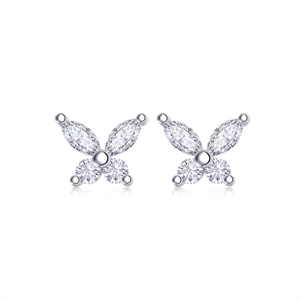 Marquise & Round-Cut Moissanite Butterfly Cluster Stud Earrings in 925 Sterling Silver