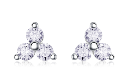 Round-Cut Moissanite Tri-Cluster Stud Earrings in 925 Sterling Silver